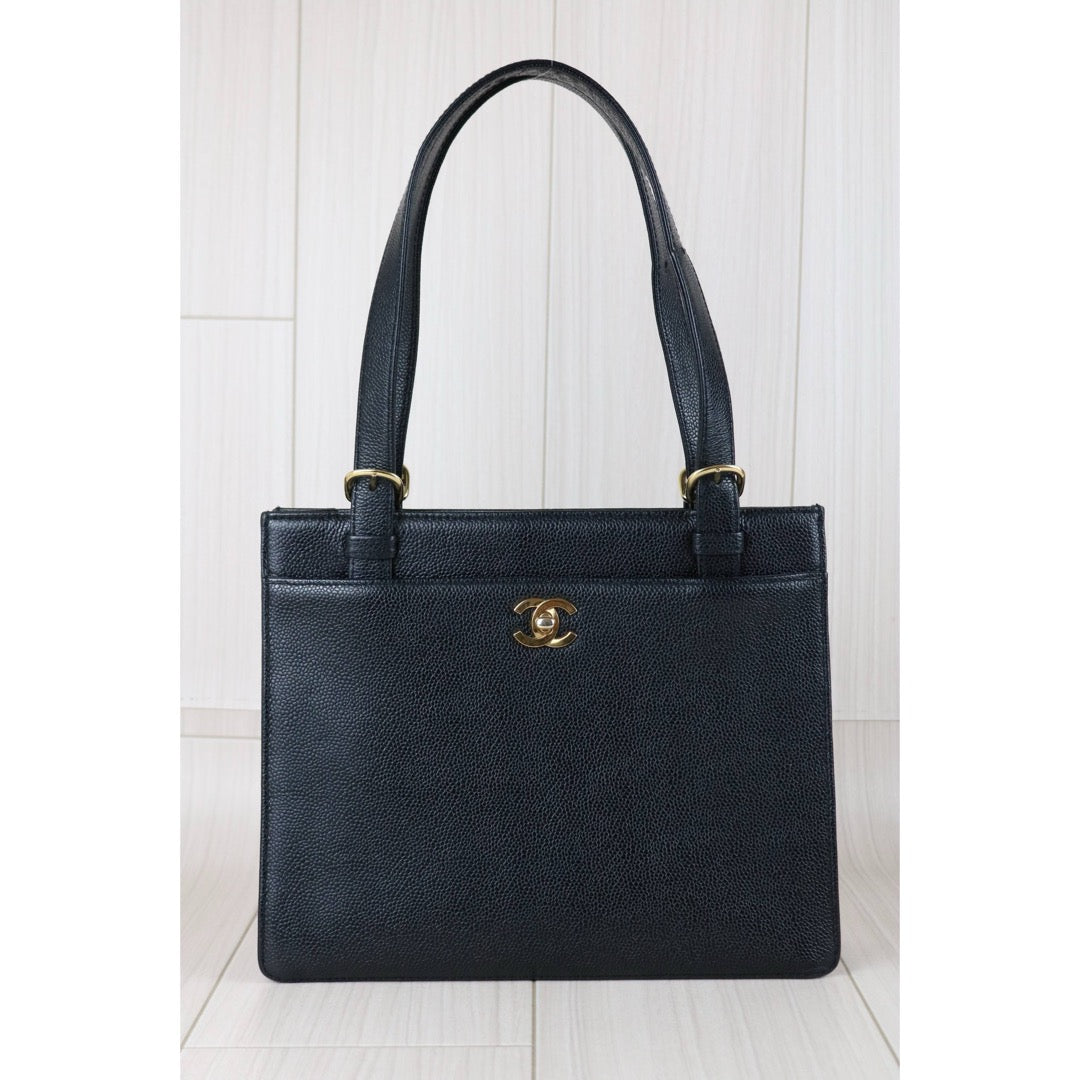 Include Entrupy Certificate of Authenticity｜Very Good ( Rank A)｜ CHANEL Caviar Skin Vintage Tote Bag Black Made In 1997～1999Year｜S26031905