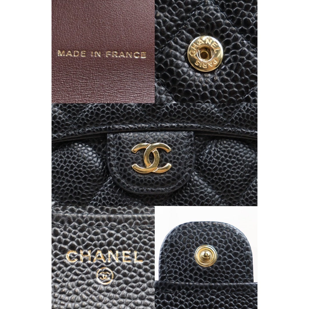 Rank A｜Chanel Caviar Skin Bi-fold Wallet Black Made in 2020 Year｜24060620