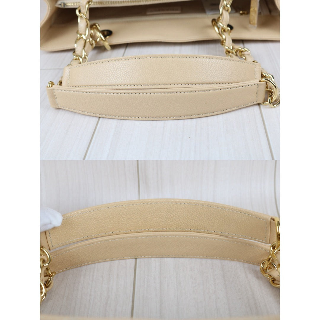 Include Entrupy Certificate of Authenticity｜Excellent( Rank SA) ｜ CHANEL Caviar Skin Matelasse Chain GST Tote Bag  Beige  Made In 2014Year｜X26100711