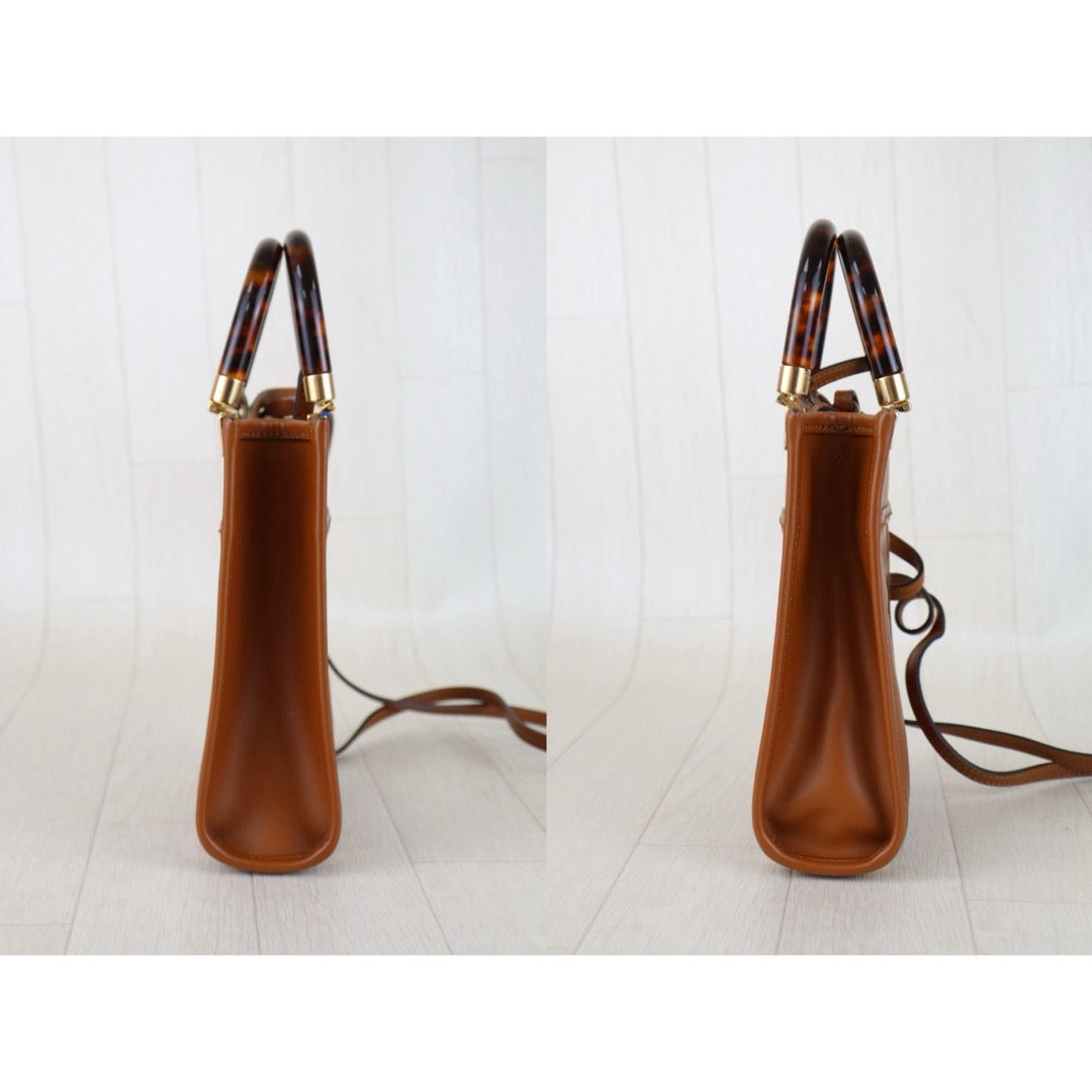 Include Entrupy Certificate of Authenticity｜Very Good ( Rank A)｜ FENDI Calfskin Leather Sunshine Mini  Tote Bag Shoulder Bag Brown｜S26030821
