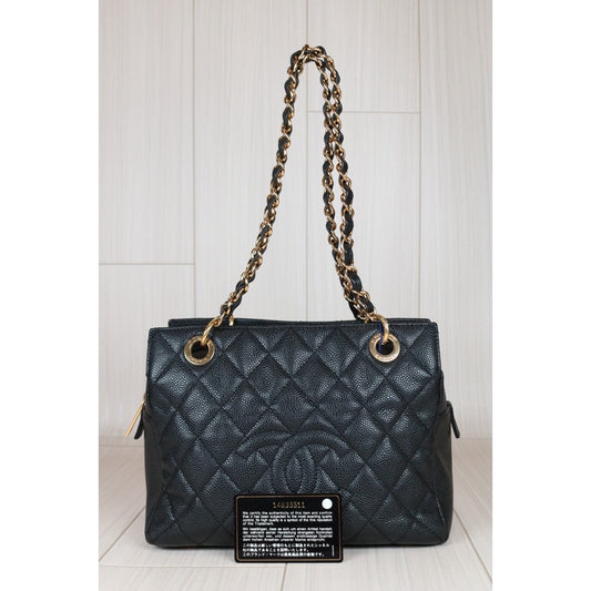 Good ( Rank AB)| CHANEL Matrasse Caviar Skin PTT Hand Bag Black Made in 2010-2011Year|S24070804