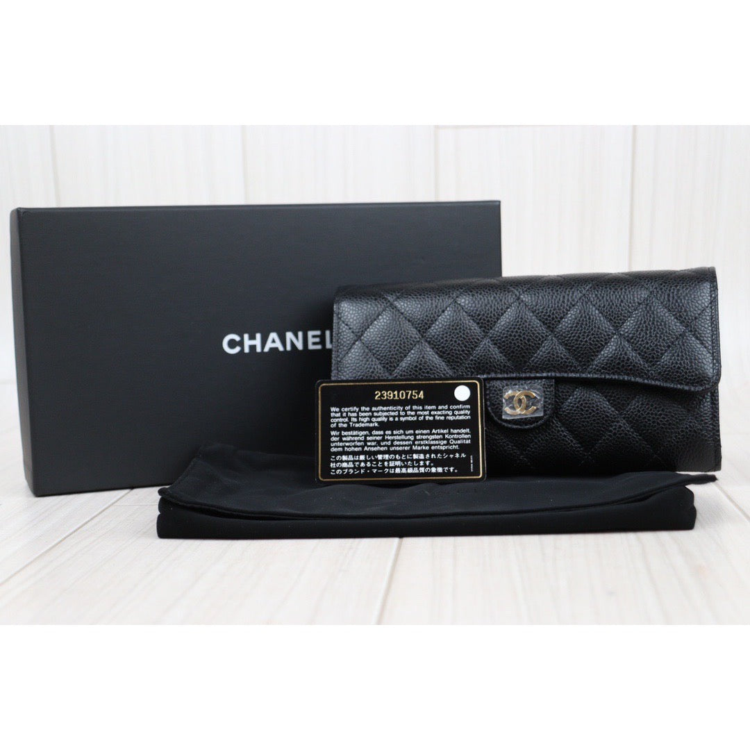 Rank SA ｜CHANEL Caviar Skin Black Long Wallet Made In 2017Year｜S23121104