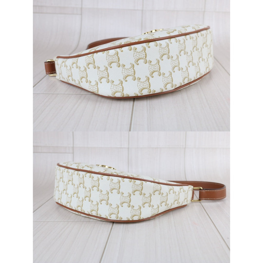Include Entrupy Certificate of Authenticity｜Very Good ( Rank A)｜ CELINE AVA Macadam Triomphe Calf Leather Shoulder Bag White ｜S26072903