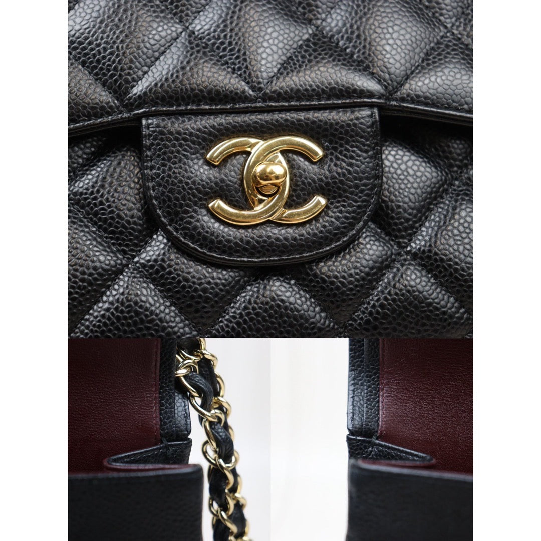 Rank A｜ CHANEL Caviar Skin Matrasse Double Flap 30 Shoulder Bag Black Made In 2012-2013 Year  ｜S24052210