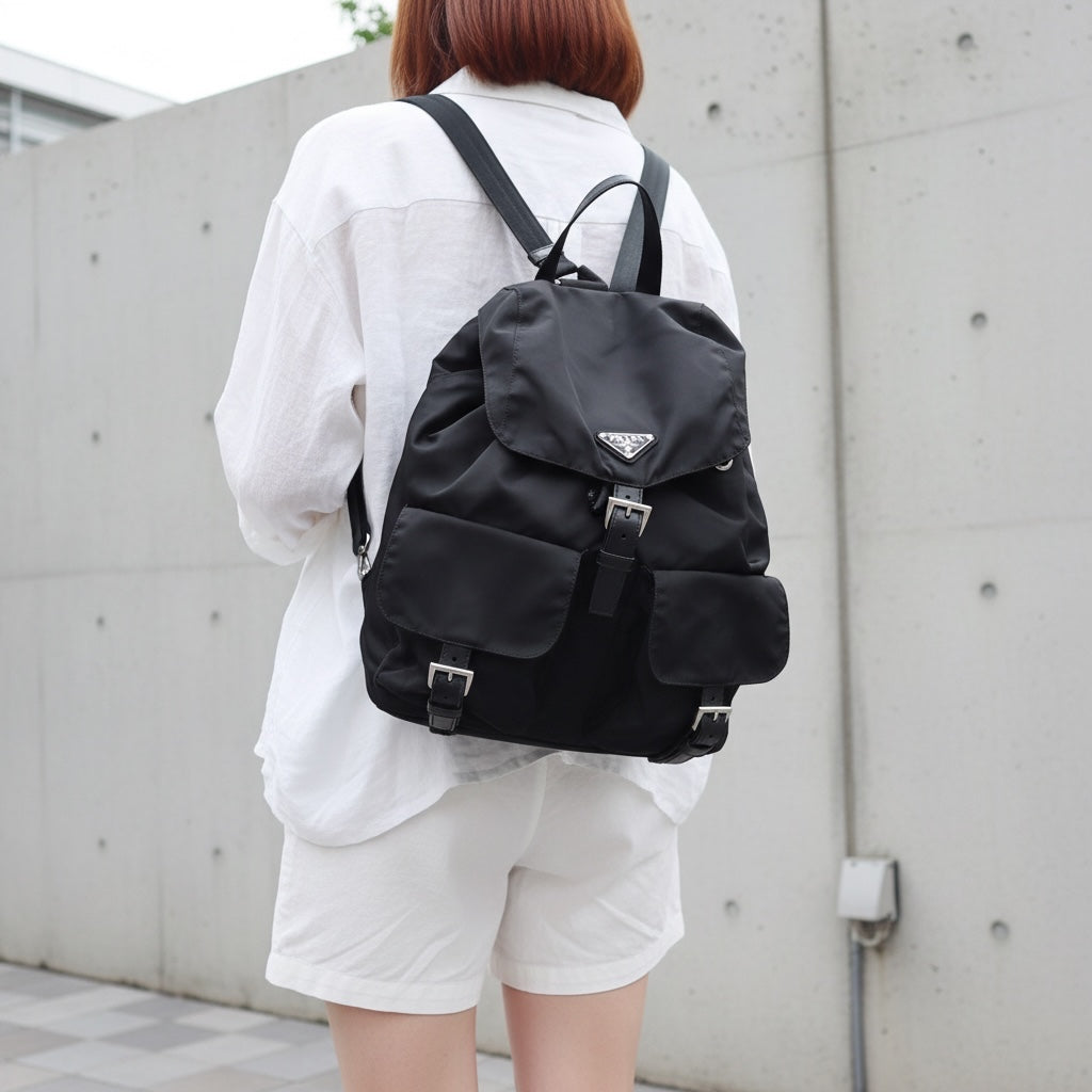 Include Entrupy Certificate of Authenticity｜Very Good ( Rank A) ｜Prada  Nylon Black Backpack Medium｜26070201