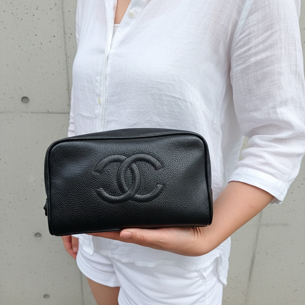Include Entrupy Certificate of Authenticity｜Good ( Rank AB)｜ CHANEL Caviar Skin Vanity Case  Black Made In 1994-1996 Year｜26062901