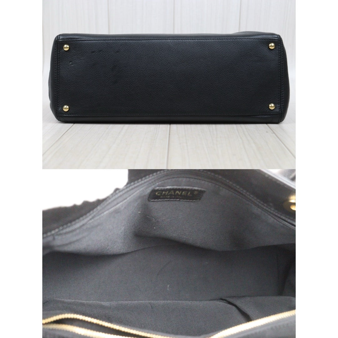 Good ( Rank AB) ｜CHANEL Calf Leather Cerf Tote Shoulder Bag Black Made in 2004-2005Year｜25112502