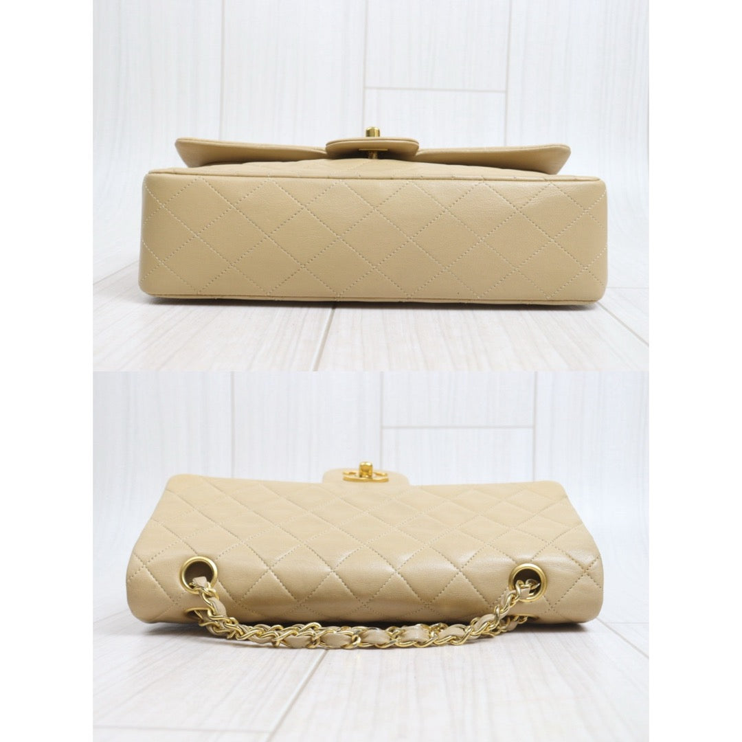 Include Entrupy Certificate of Authenticity｜Good ( Rank AB)｜ CHANEL Lamb Skin Matrasse Chain Double Flap 25 Shoulder Bag  Beige Made In 1989-1991 Year｜26092503