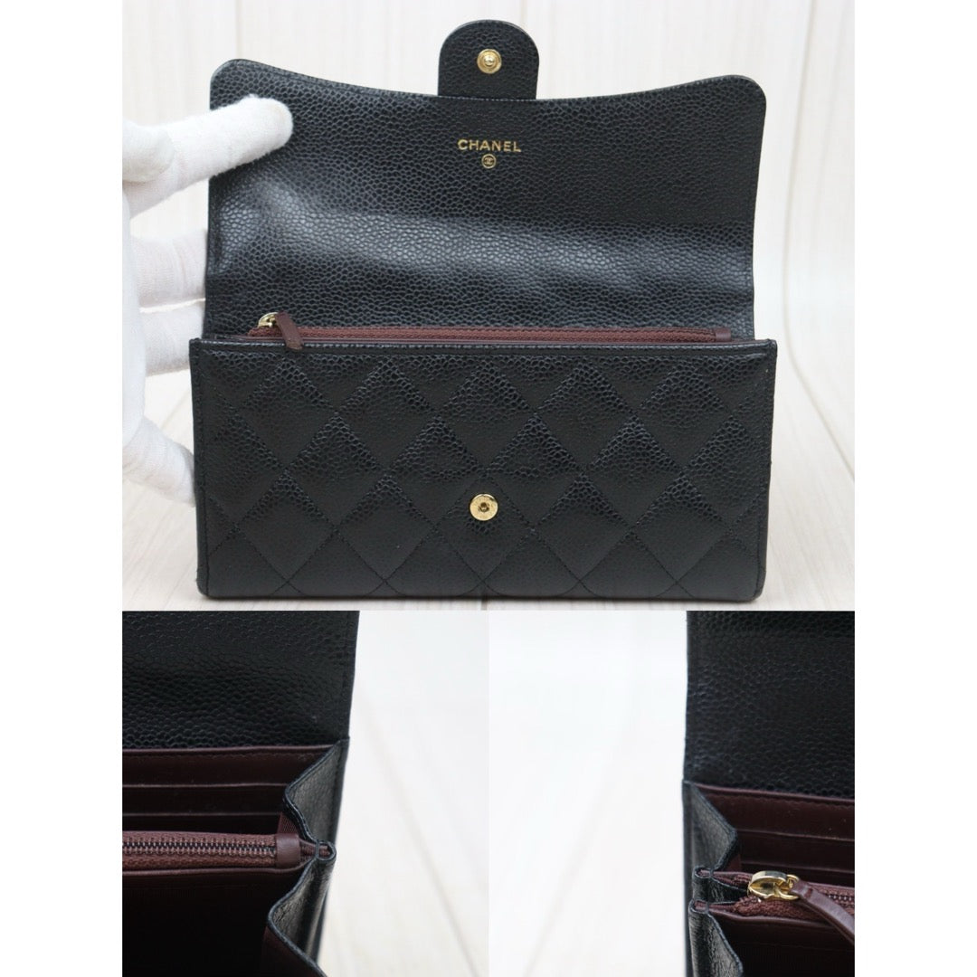 Very Good ( Rank A) ｜CHANEL Caviar Skin Black Long Wallet Made In 2017-2018 Year｜24091924