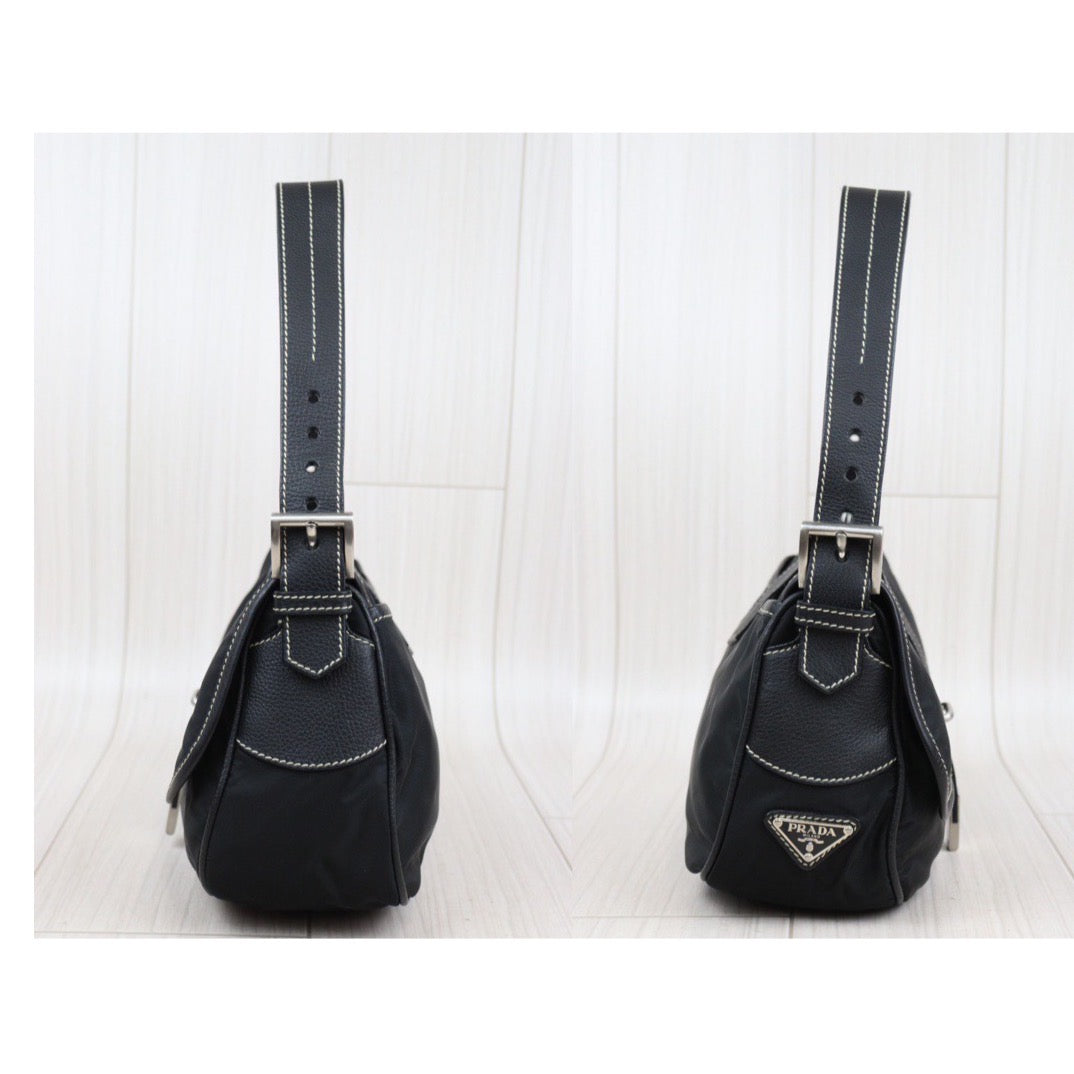 Rank A｜Prada Nylon Shoulder Bag Black｜Q24032614