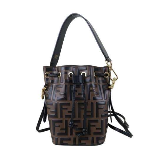 Include Entrupy Certificate of Authenticity｜Very Good ( Rank A)｜ FENDI Zucca Calf Leather Mini Mon Tresor Bucket bag Shoulder Bag Brown ｜S26042203