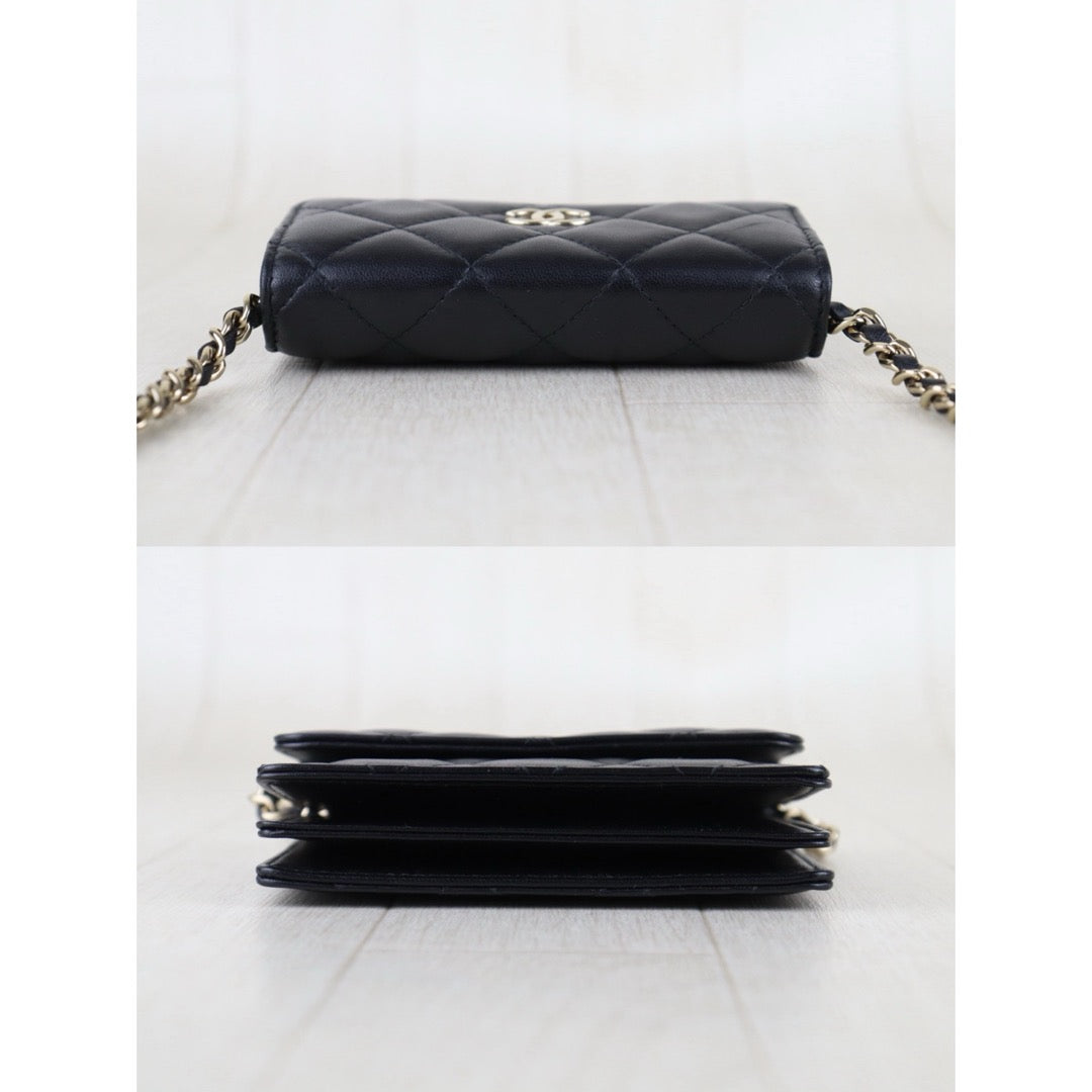 Include Entrupy Certificate of Authenticity｜Very Good ( Rank A)｜ CHANEL Coco Mark Lambskin Matrasse Bow Chain Mini WOC Black Made In 2021-2022Year｜S26052509