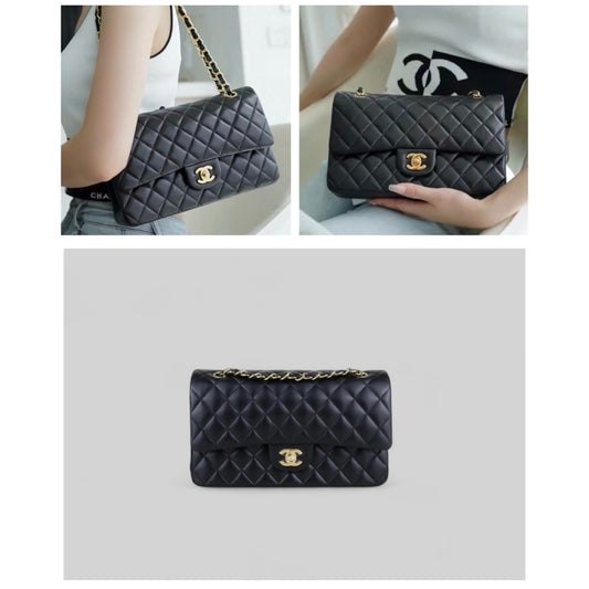 Excellent（Rank SA）｜ Full Set  CHANEL Matrasse Lamb Skin Double Flap 25 Shoulder Bag Black Made In 2018-2019 Year｜H25043008