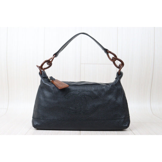 Rank AB | CHANEL Caviar Skin Pear Flower Wood Shoulder Bag Black Made In 2002-2003Year |24070420