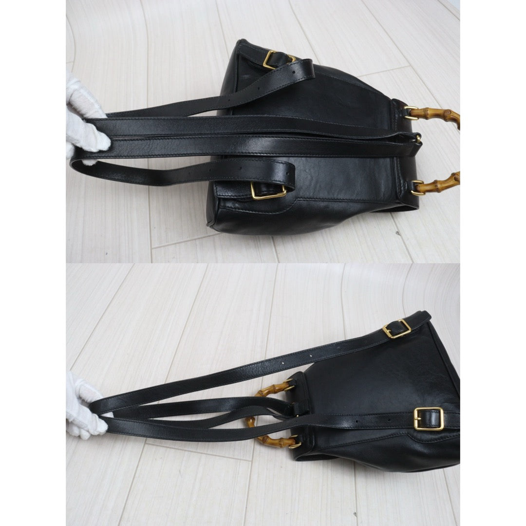 Include Entrupy Certificate of Authenticity｜Good ( Rank AB)｜  GUCCI Bamboo Calf Leather Black Backpack｜26092204