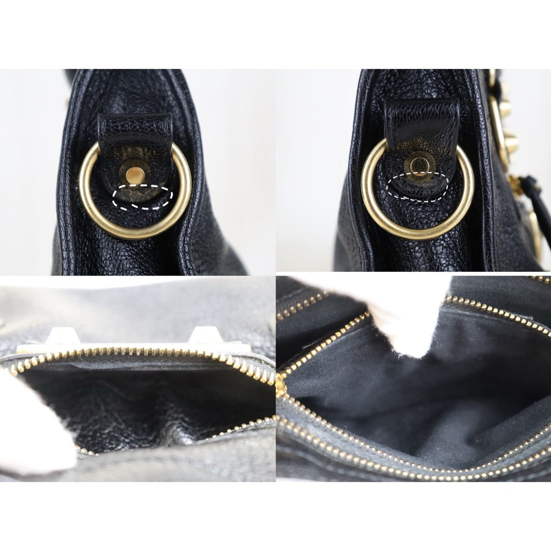 Include Entrupy Certificate of Authenticity｜Very Good ( Rank A)｜Balenciaga Chevre Leather Gaint Classic Metallic Edge City Mini Black HandBag Shoulder Bag ｜Z26091514