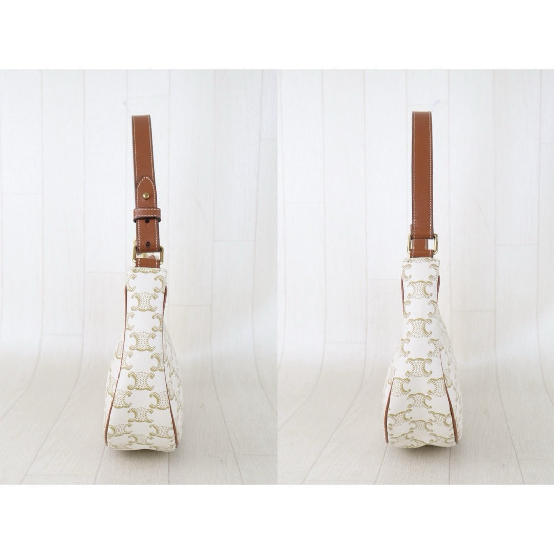Include Entrupy Certificate of Authenticity｜Very Good ( Rank A)｜ CELINE AVA Macadam Triomphe Shoulder Bag White｜S26060118