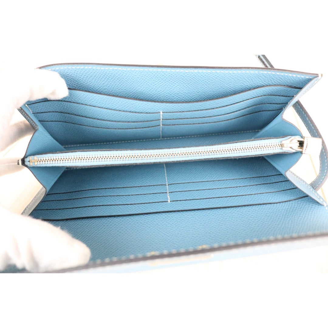 Excellent（Rank SA)｜ HERMES Epson Skin Kelly Wallet Blue Jean □Q Stamp Made In 2013Year｜X25082405