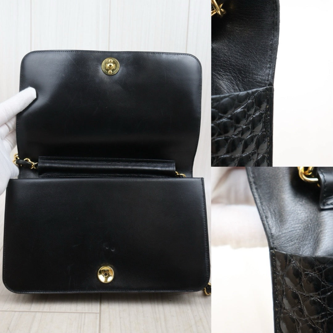 Good ( Rank AB)｜ CHANEL Matelasse Chain Crocodile Skin WOC23 Black  Made in 1986-1988Year ｜25090805