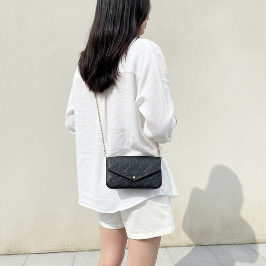 Include Entrupy Certificate of Authenticity｜Very Good ( Rank A)｜Louis Vuitton Monogram Empreinte Pochette Felicie Shoulder Bag Black｜S26042201