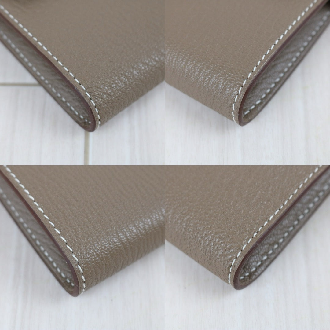 Include Entrupy Certificate of Authenticity｜Excellent（Rank SA)｜ HERMES Goatskin Kelly Long Wallet Etoupe □Q Stamp Made In 2013Year｜Z26100803