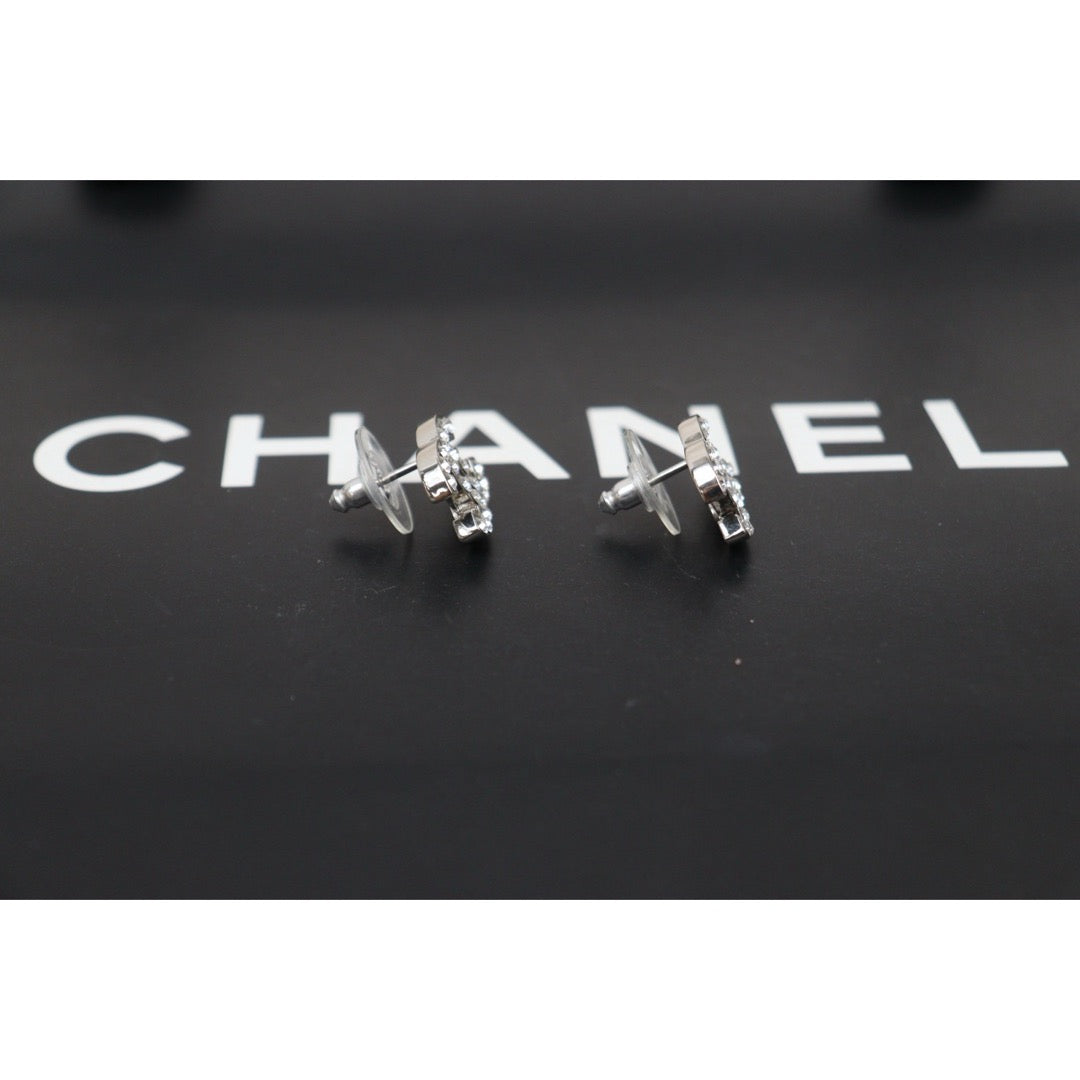 Very Good ( Rank A) ｜ CHANEL Coco Mark Silver Rhinestone Earrings Made In 2006Year ｜V25121113