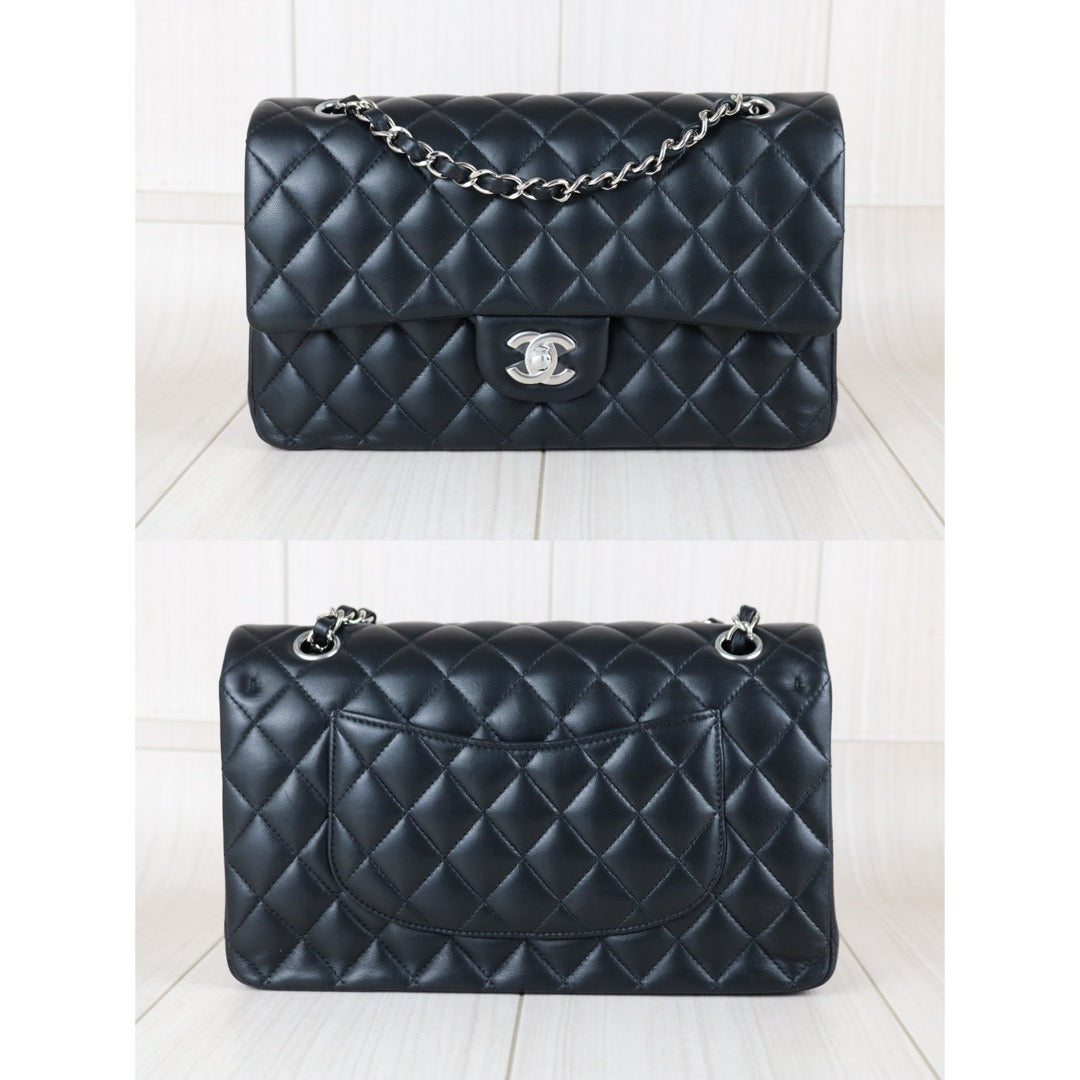 Include Entrupy Certificate of Authenticity｜Excellent（Rank SA）｜Full Set CHANEL Lamb Skin Matrasse Chain Double Flap 25 Shoulder Bag  Black Made In 2019Year｜S26031904