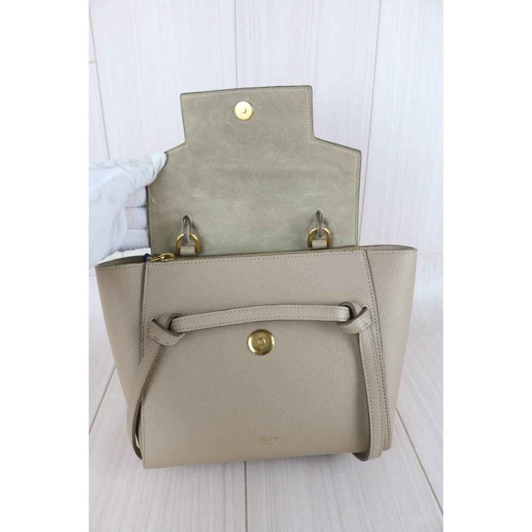 Very Good ( Rank A)｜CELINE Calf Leather  Belt Nano Handbag Shoulder Bag Beige｜S25102302