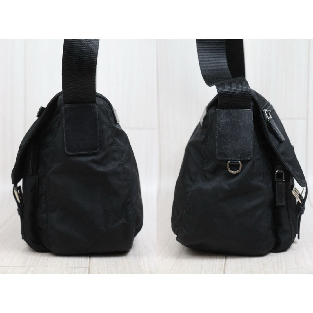 Include Entrupy Certificate of Authenticity｜Good ( Rank AB) ｜Prada  Nylon Black Shoulder Bag  Silver Hardware｜26050709