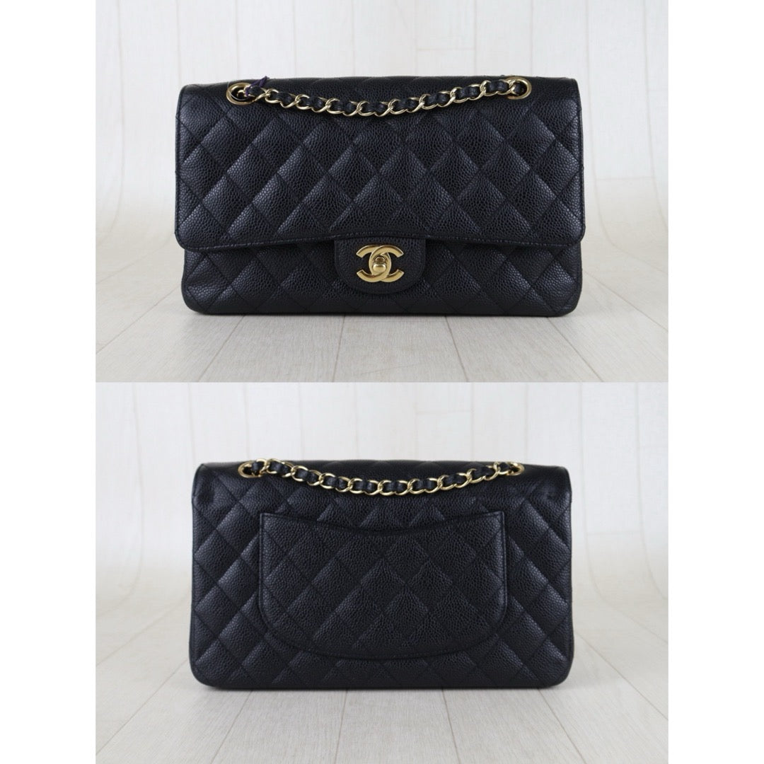 Include Entrupy Certificate of Authenticity｜Very Good ( Rank A)｜ CHANEL Caviar Skin Matrasse Chain Double Flap 25 Shoulder Bag Black Made In 2009-2010Year  ｜S26051514