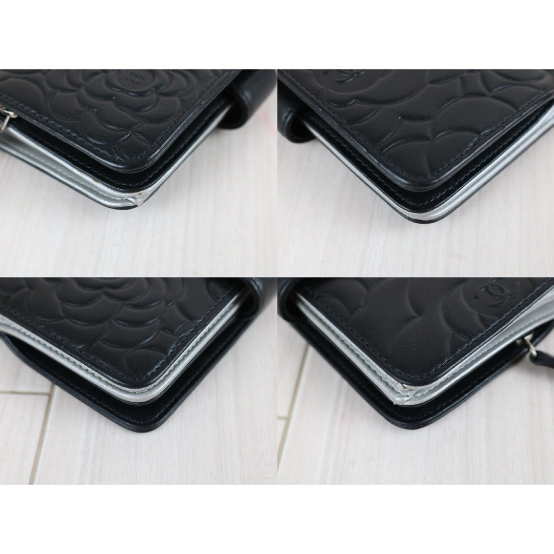 Include Entrupy Certificate of Authenticity｜Very Good ( Rank A)｜CHANEL Lambskin Camellia Embossed Flap Black Wallet Made In 2012-2013Year｜X26062909