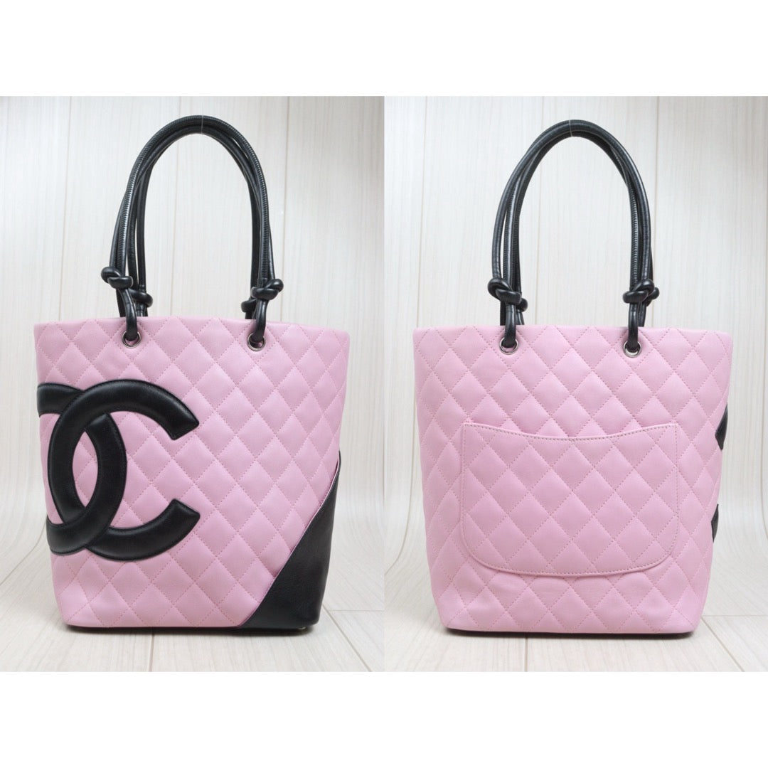 Include Entrupy Certificate of Authenticity｜Very Good ( Rank A)｜ CHANEL Cambon Line MM ToteBag Pink Black Made In 2004-2005 Year｜26101305