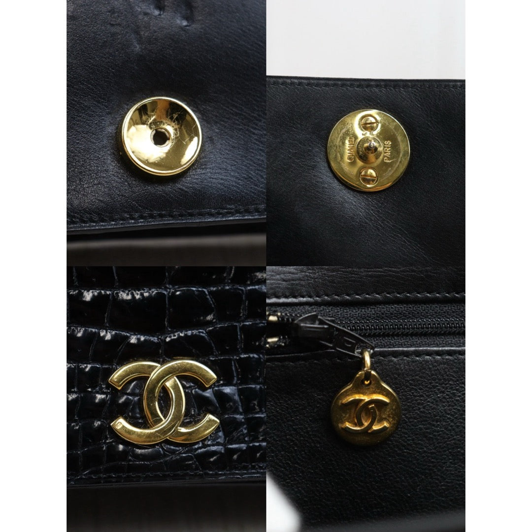 Good ( Rank AB)｜ CHANEL Matelasse Chain Crocodile Skin WOC23 Black  Made in 1986-1988Year ｜25090805