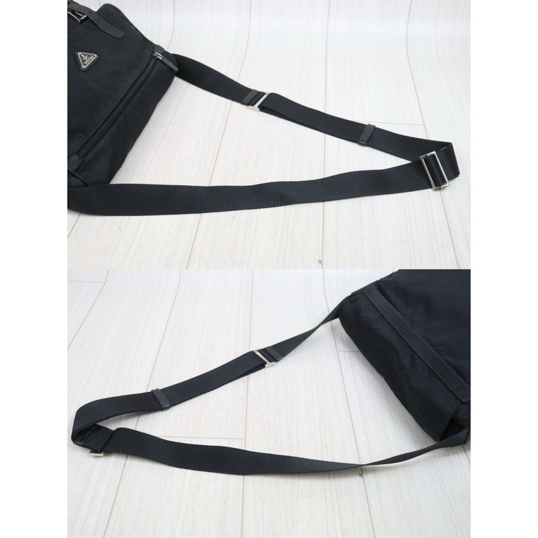 Include Entrupy Certificate of Authenticity｜Good ( Rank AB) ｜Prada  Nylon Black Shoulder Bag  Silver Hardware｜26050709