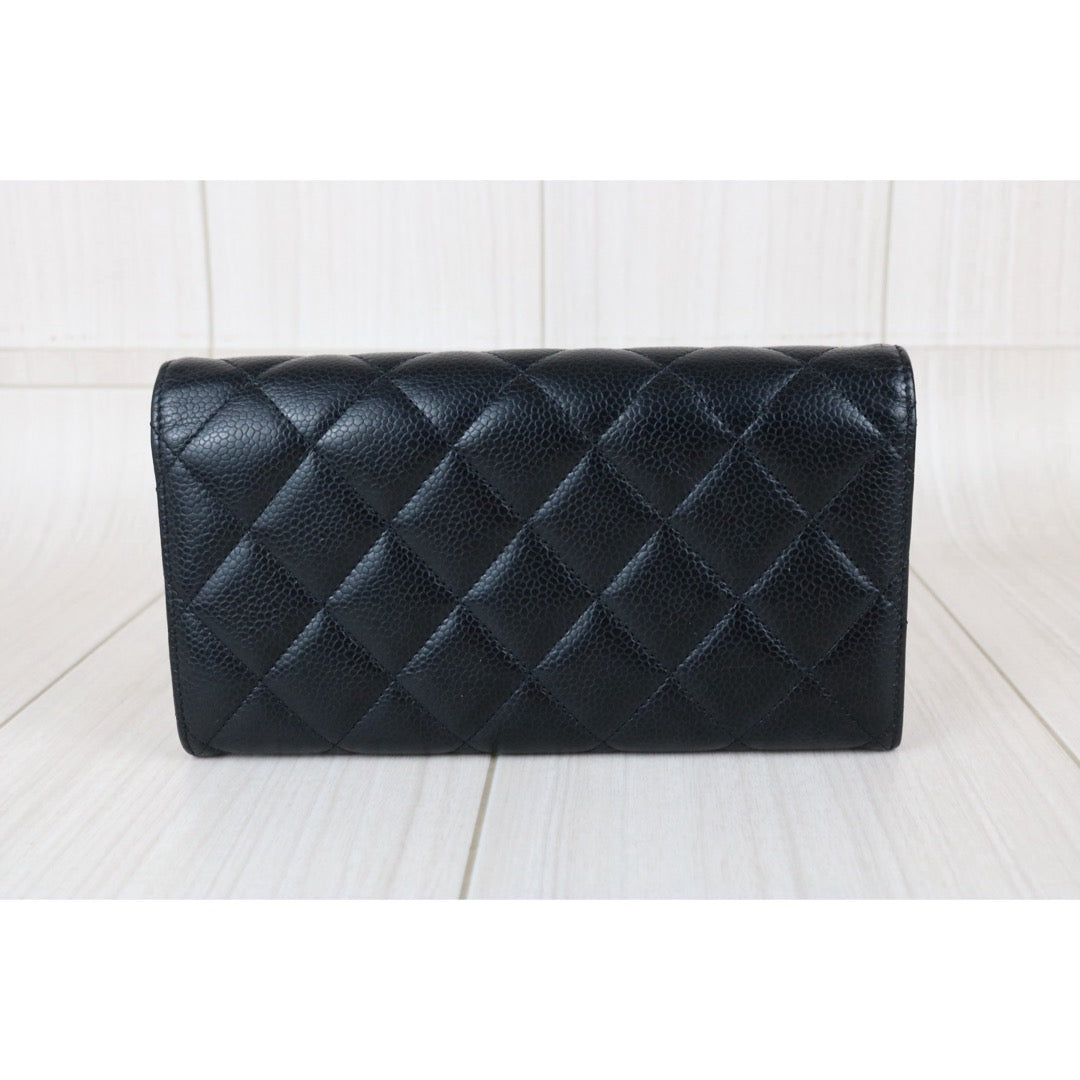 Include Entrupy Certificate of Authenticity｜Very Good ( Rank A)｜CHANEL Caviar Skin Black Long Wallet Made In 2015-2016Year｜S26050801