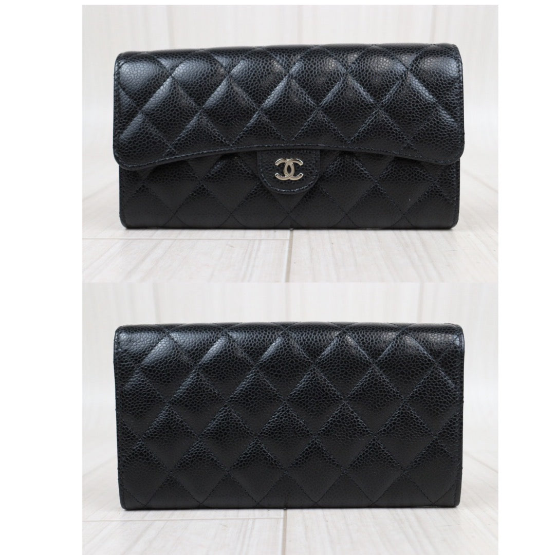 Rank A ｜Chanel Caviar Skin Black Long Wallet Made In 2018-2019 Year｜23121208