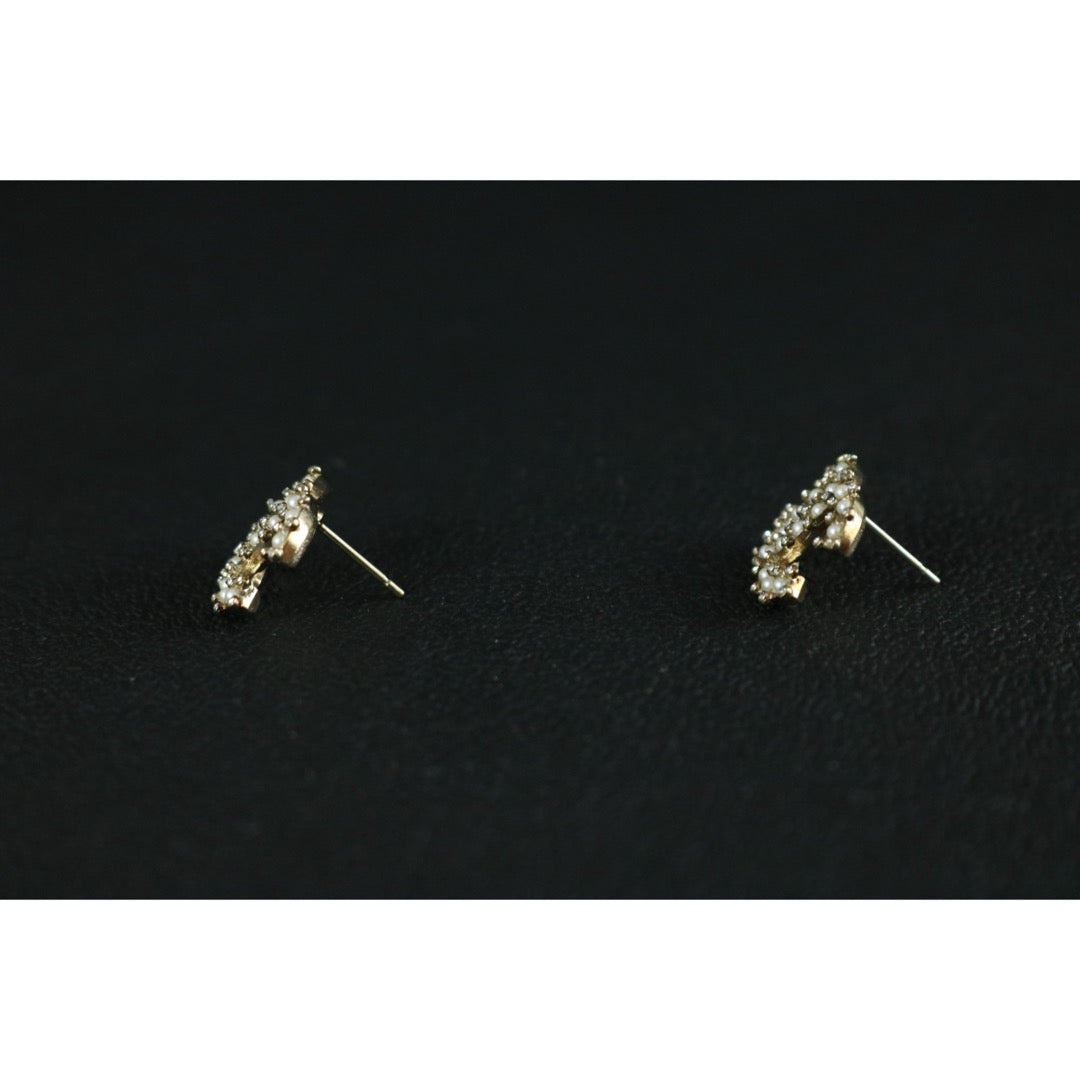 Include Authentic Detective Certificate of Authenticity｜Very Good ( Rank A) ｜ CHANEL C19C Coco Mark  Pearl Rhinestone Golden  Earrings Made In 2019Year｜S26022606