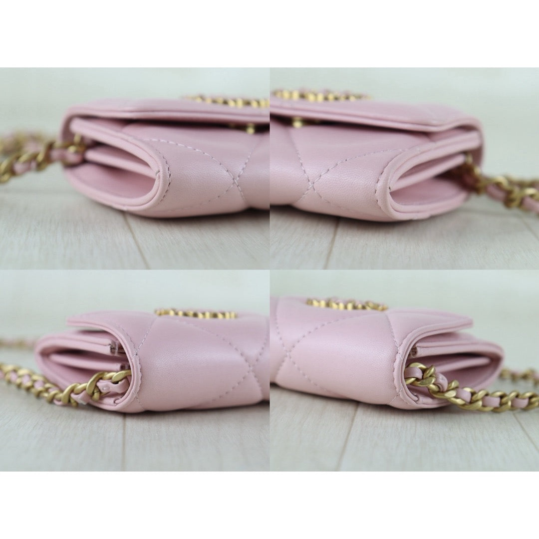 Include Entrupy Certificate of Authenticity｜Very Good ( Rank A)｜ CHANEL Matrasse Chain Calf Leather  Mini 19Bag  Pink Shoulderbag IC Chips Model｜S26010409