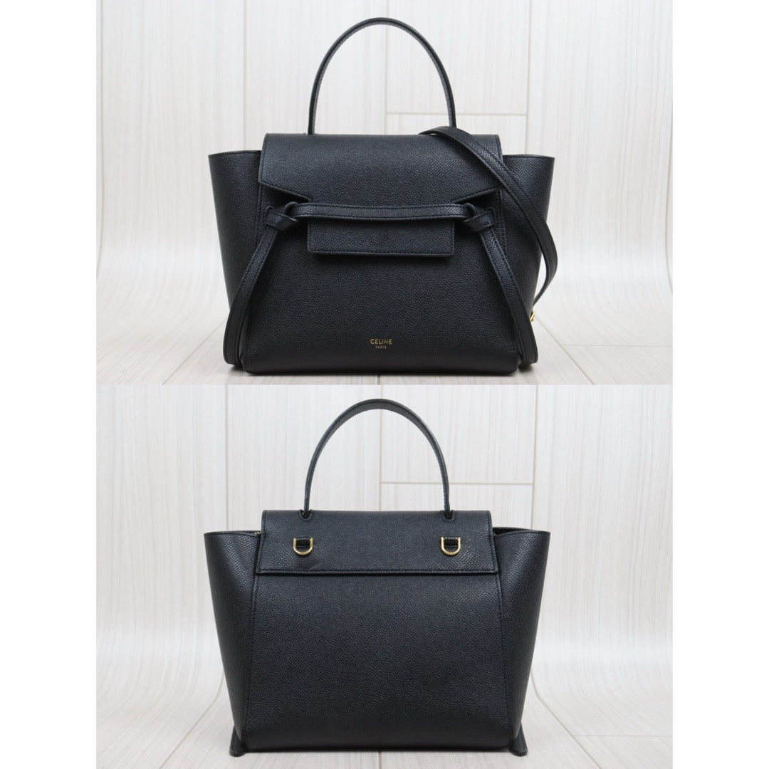 Very Good ( Rank A)｜CELINE Calf Leather Belt Nano Handbag Shoulder Bag Black｜25103108