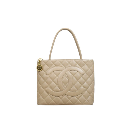 Include Entrupy Certificate of Authenticity｜Good ( Rank AB)｜ CHANEL Caviar Skin Calf Leather Tote Bag Beige Made In 2000～2002Year｜26062608