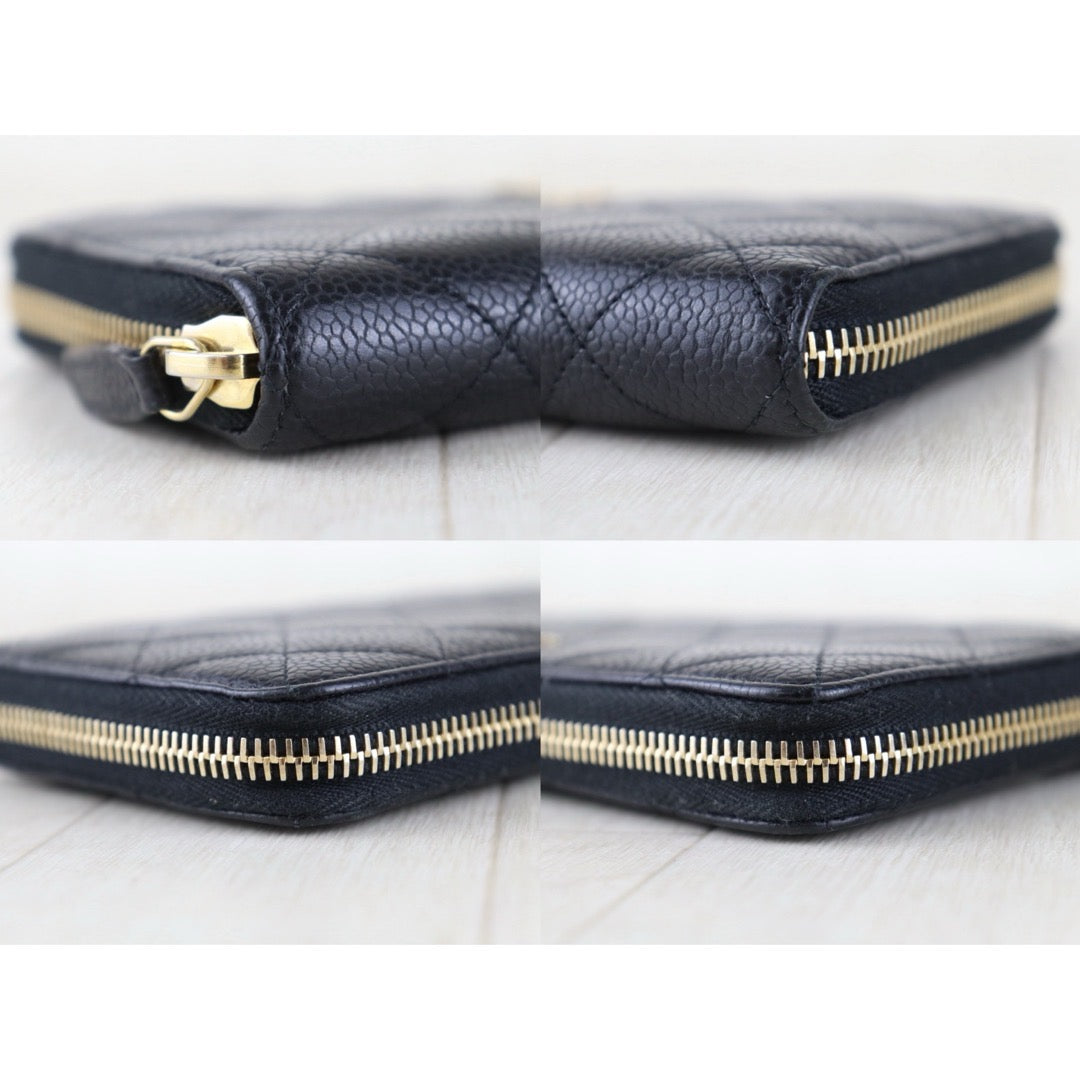 Include Entrupy Certificate of Authenticity｜Very Good ( Rank A)｜CHANEL Matlasse Caviar Skin Classic Long Zip Wallet Black Made In 2014-2015 Year｜S26080104