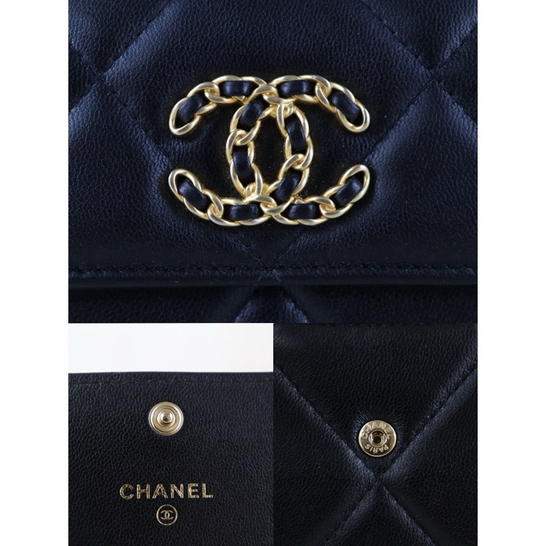 Include Entrupy Certificate of Authenticity｜Very Good ( Rank A)｜CHANEL 19bag Lambskin Black Mini WOC Chain Bag Made In 2021-2022 Year｜S26072507