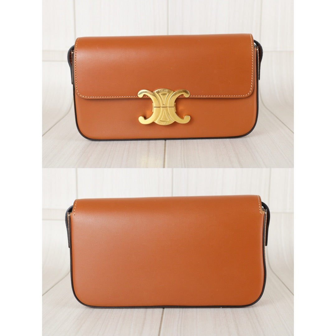 Very Good ( Rank A)｜CELINE Calf Leather Triomphe Caramel Shoulder Bag Golden Hardware｜S25112908