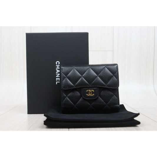 Good ( Rank AB)|CHANEL Caviar Skin Calf Leather Black Wallet Made In 2018-2019Year|V25112103