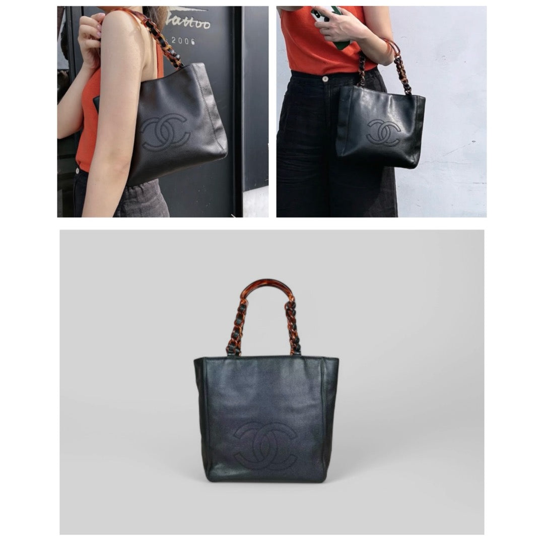 Very Good ( Rank A) ｜ CHANEL Caviar Skin Tortoiseshell ToteBag Black Made In 2002-2003Year  ｜S24072104