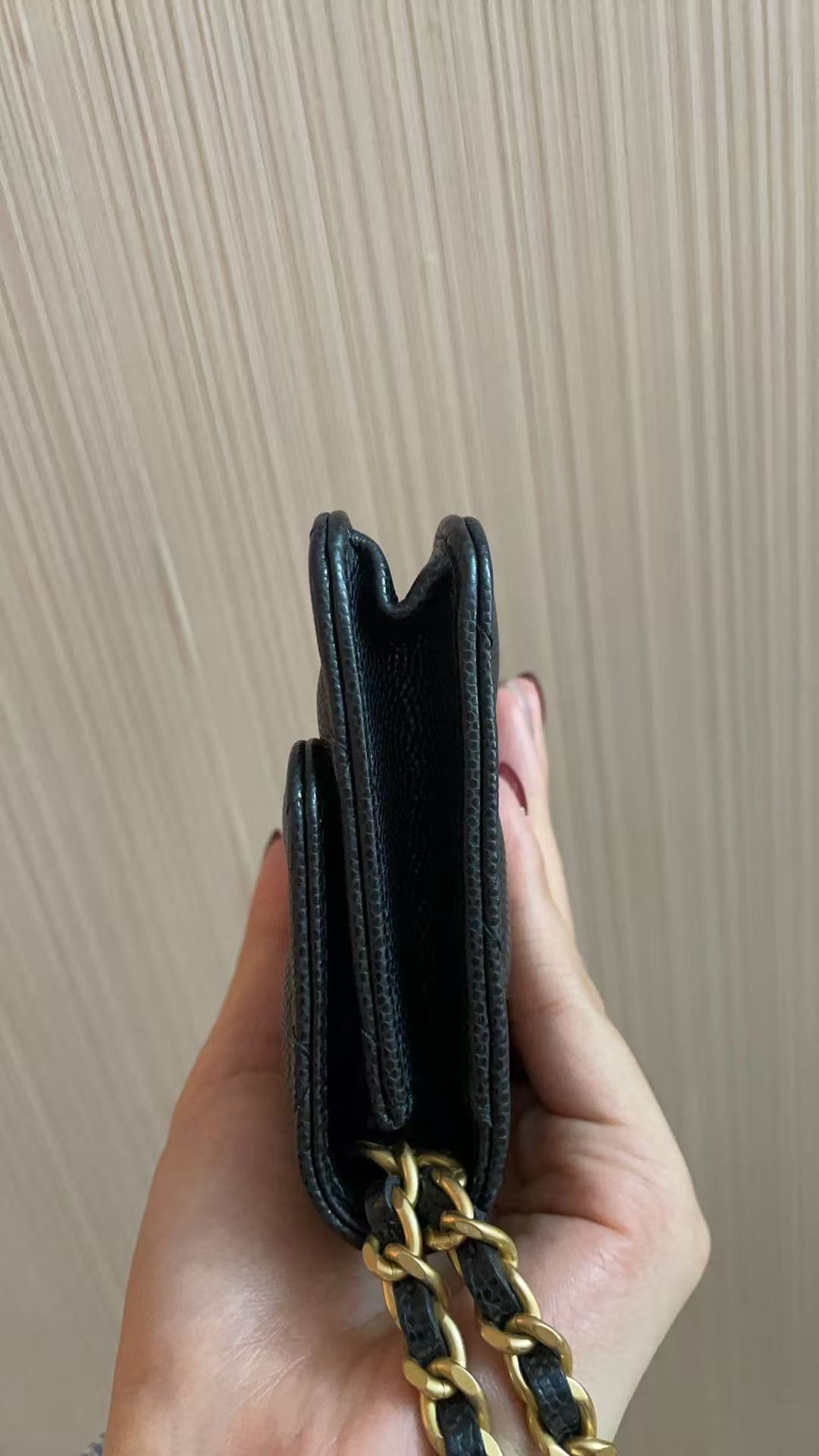 CHANEL Matelasse Caviar Skin Mini Chain Shoulder Bag Black Gold Hardware