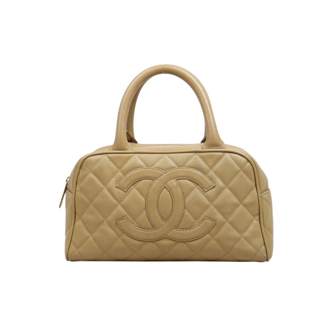Include Entrupy Certificate of Authenticity｜Good ( Rank AB)｜ CHANEL Caviar Skin  Calf Leather Bowling Hand Bag Beige Made In 2003～2004Year｜26051302