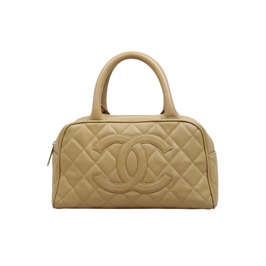 Include Entrupy Certificate of Authenticity｜Good ( Rank AB)｜ CHANEL Caviar Skin  Calf Leather Bowling Hand Bag Beige Made In 2003～2004Year｜26051302