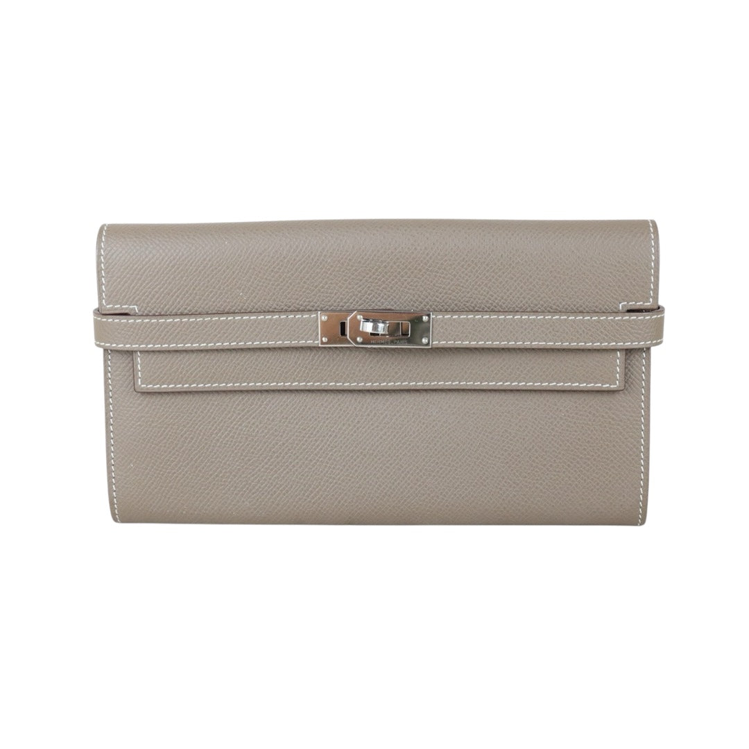 Include Entrupy Certificate of Authenticity｜Good ( Rank AB)｜ HERMES Epsom Kelly Wallet Etoupe Gray X Stamp Made In 2016Year｜X26051704