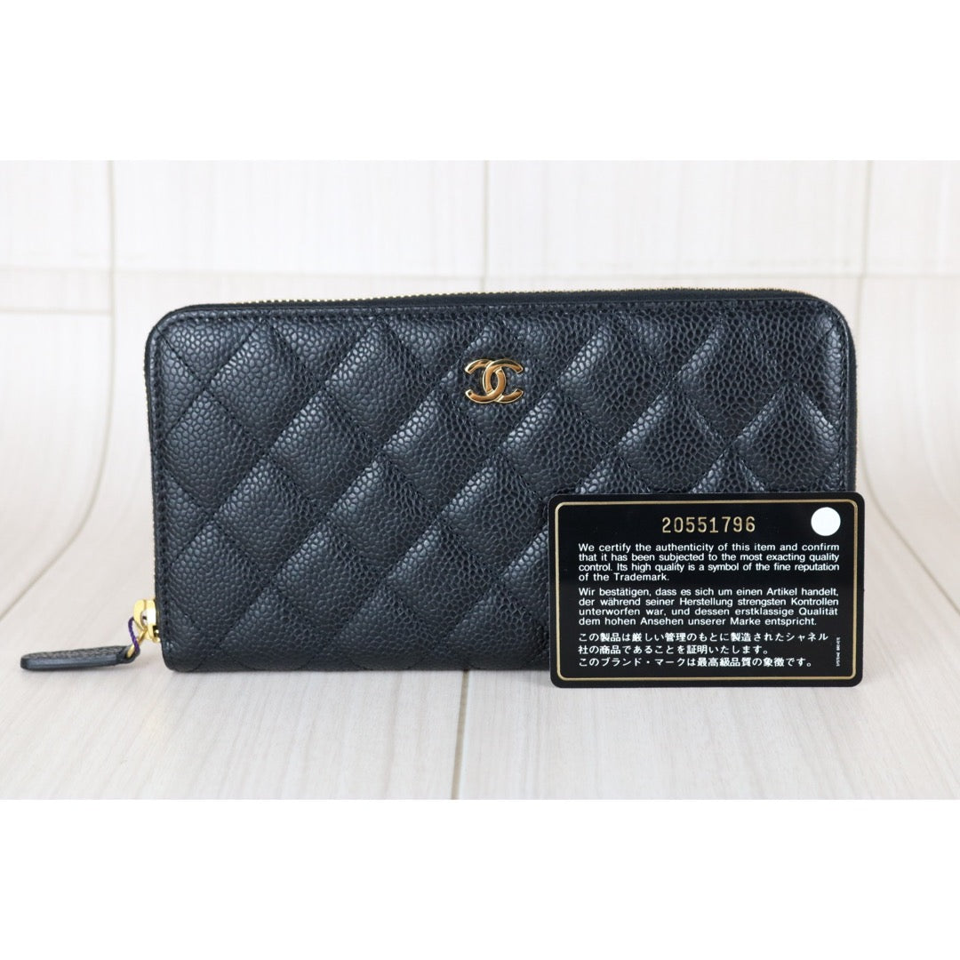 Excellent（Rank SA）｜Chanel Caviar Skin Black Long  Wallet Made In 2014-2015Year ｜X25101802